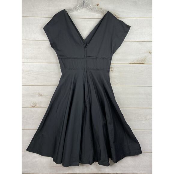 Retrospec'd Dress Sz 10 Black Deep V Stretch Fit & Flare Retro Pinup Vintage - Picture 7 of 9